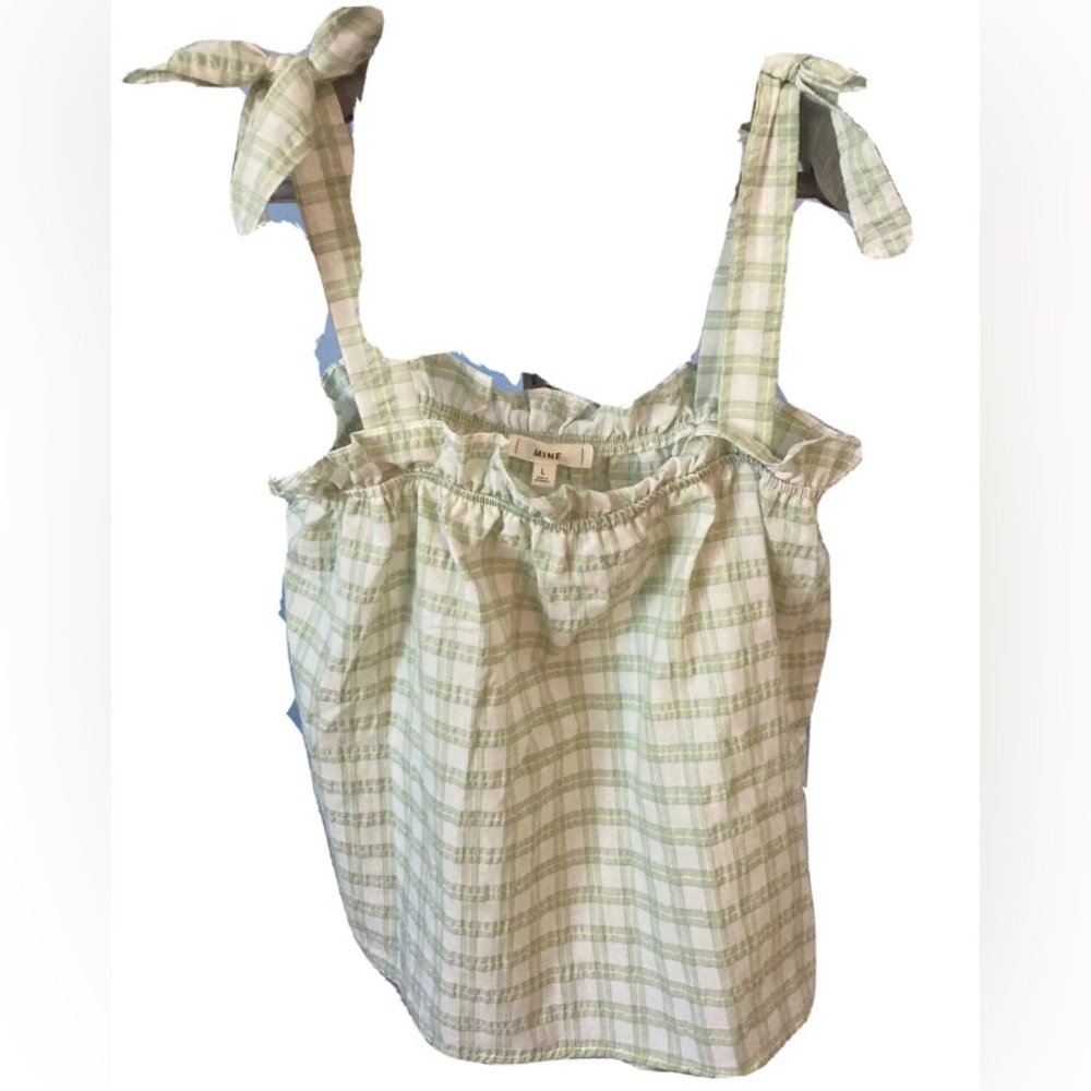 Mine Brand Baby Doll checkered Blouse size Large Green and White 15L X 14W
